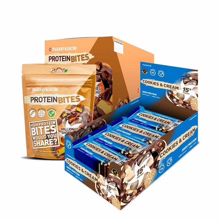 Maximuscle Protein Bites 6-Pack and Bars 12-Pack Bundle